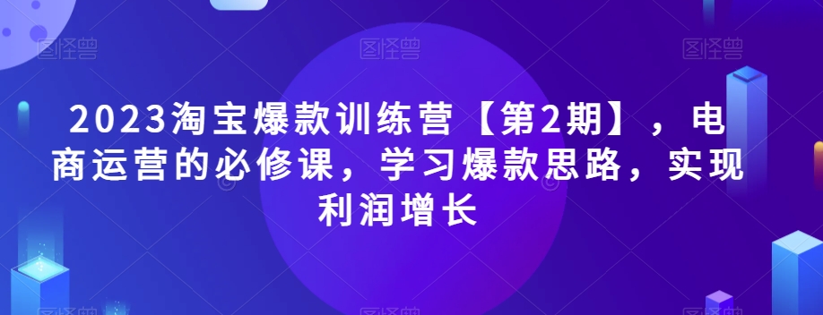 2023淘宝爆款训练营【第2期】,电商运营的必修课,学习爆款思路,实现利润增长