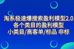 #原创                                                                                                 淘系极速爆搜索盈利模型2.0，各个类目的盈利模型，小类目/高客单/标品 非标