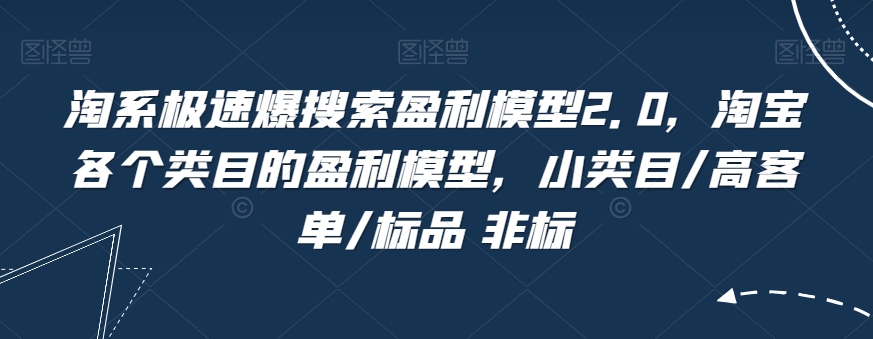 淘系极速爆搜索盈利模型2.0,淘宝各个类目的盈利模型,小类目/高客单/标品 非标 淘系极速爆搜索盈利模型2.0,淘宝各个类目的盈利模型,小类目/高客单/标品 非标