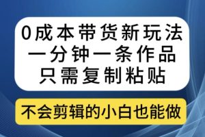 0成本带货新玩法，一分钟一条作品，只需复制粘贴就可以做