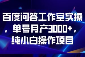 #原创                                                                                                 百度问答工作室实操，单号月产3000+，纯小白操作项目