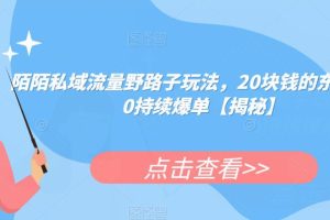 陌陌私域流量野路子玩法，20块钱的东西卖200持续爆单【揭秘】