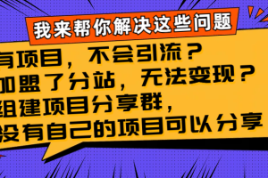 (8147期)有项目,不会引流?加盟了分站,无法变现?组建项目分享群,没有自己的…