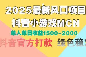 （14625期）2025最新风口项目 抖音小游戏MCN 单人单日收益1500-2000+