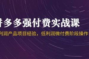 （14874期）拼多多强付费实战课-44期，高利润产品项目经验，低利润微付费阶段操作