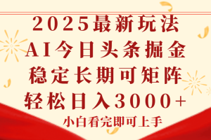 （14994期）今日头条2025年最新玩法，思路简单，复制粘贴，稳定长期，轻松实现矩…