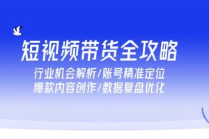 （15089期）短视频带货全攻略，行业机会解析/账号精准定位/爆款内容创作/数据复盘优化