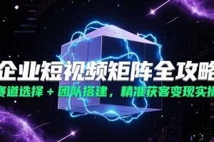 （15242期）企业短视频矩阵全攻略，赛道选择+团队搭建，精准获客变现实操