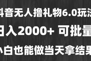 （15250期）最新风口暴力撸金技术，无人撸礼物，长期稳定 一天收益2000+，小白当天…