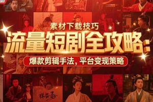 （15431期）流量短剧全攻略：素材下载技巧，爆款剪辑手法，平台变现策略