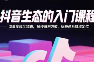 （15856期）抖音生态的入门课程：流量变现全攻略，16种盈利方式，标签体系精准定位