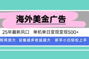 （15902期）最新海外广告美金，全自动挂机，单机单日500+，可矩阵放大，新手小白轻…