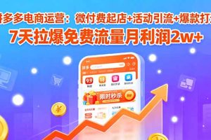 （15960期）拼多多电商运营：微付费起店+活动引流+爆款打造 7天拉爆免费流量月利润2w+