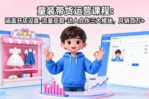 （16081期）童装带货运营课程：涵盖开店设置-流量获取-达人合作三大模块，月销百万+