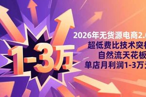 （16504期）2026年无货源电商2.0：超低费比技术突破自然流天花板，单店月利润1-3万元