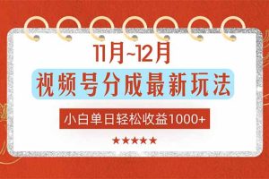 （16639期）11月~12月视频号分成最新玩法，小白单日轻松收益1000+