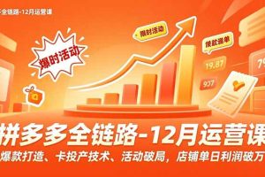 （16884期）拼多多全链路-12月运营课，爆款打造、卡投产技术、活动破局，店铺单日利润破万