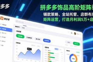 （16915期）拼多多饰品高阶矩阵课，铺款策略、全站托管、店群布局，矩阵运营，打造月利润5万+店铺