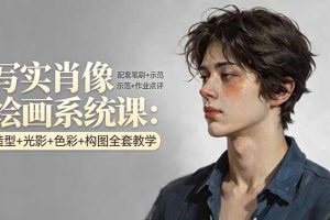 （17967期）写实肖像绘画系统课：造型+光影+色彩+构图全套教学，配套笔刷+示范+作业点评