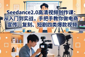 （18019期）Seedance2.0高清视频创作课：从入门到实战，手把手教你做电商、宣传、复刻、短剧四类爆款视频
