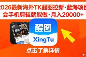 （18112期）26年最新海外Tk醒图拉新，蓝海项目，会手机剪辑就可以做，月入20000＋