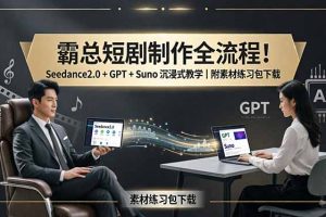 （18153期）霸总短剧制作全流程！Seedance2.0 + GPT + Suno 沉浸式教学｜附素材练习包下载