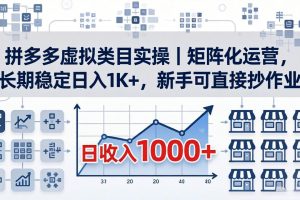 （18218期）拼多多虚拟类目实操｜矩阵化运营，长期稳定日入 1K+，新手可直接抄作业
