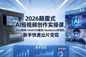 （18449期）2026颠覆式 AI短视频创作课-5月更新，Flux精修+SwitchX重绘+Seedance多模态，新手快速出片变现