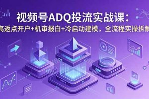 （18623期）视频号ADQ投流实战课：高返点开户+机审报白+冷启动建模，全流程实操拆解
