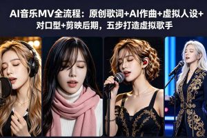 （18710期）AI音乐MV全流程：原创歌词+AI作曲+虚拟人设+对口型+剪映后期，五步打造虚拟歌手