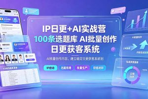 （19353期）IP日更+AI实战营：IP置顶视频制作×100条选题库搭建×10条日更规划，AI批量创作内容，建立稳定日更获客系统