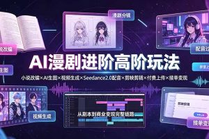 （19430期）AI漫剧进阶高阶玩法：小说改编×AI生图×视频生成×Seedance2.0配音×剪映剪辑×付费上传×接单变现