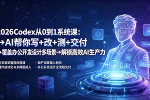 （19461期）2026Codex从0到1系统课：→AI帮你写+改+测+交付→覆盖办公开发设计多场景→解锁高效AI生产力
