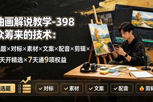 （19587期）油画解说教学-398众筹来的技术-刯新：选题×对标×素材×文案×配音×剪辑×2天开精选×7天通9项权益