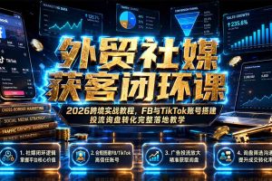 （19611期）外贸社媒获客闭环课｜2026跨境实战教程，FB与TikTok账号搭建投流询盘转化完整落地教学