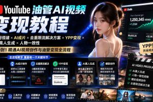 （19774期）YouTube油管AI视频变现教程-更新：账号搭建×AI成片×去重限流解决方案×YPP变现×AI真人生成×人物一致性