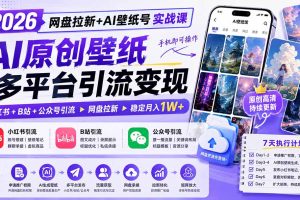 （19732期）2026网盘拉新+AI壁纸号实战课：AI原创壁纸+小红书+B站+公众号引流，手机即可操作，月入1W+