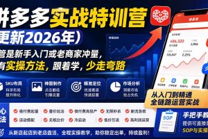 （19944期）拼多多实战特训营(更新2026年)：不管是新手入门或老商家冲量，都有实操方法，跟着学，少走弯路
