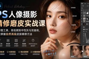 （20061期）PS人像摄影精修磨皮实战课：从修图工具、高低频到中性灰与双曲线，系统掌握自然高级皮肤精修方法