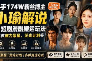 （20109期）快手174W粉丝博主小瑜解说AI短剧漫剧搬运玩法，可以做磁力聚星、荧光计划等