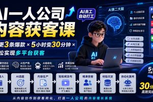 （20111期）AI一人公司内容获客课-更新8月：日更3条爆款×5小时变30分钟×AI员工自动打工，轻松实现多平台获客