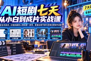（20329期）AI短剧七天从小白到成片实战课：从豆包写剧本、分镜拆解到人物场景一致性，掌握运镜节奏与剪辑完整制作流程