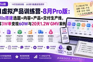 （20370期）AI虚拟产品训练营PRO版-更新0910：Skills搭建选题+内容+产品+交付生产线，拆解3W单变现60W与20天1.2W GMV案例