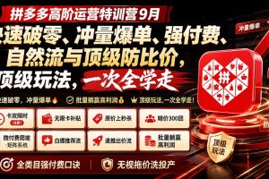 （20438期）拼多多高阶运营特训营9月：快速破零、冲量爆单、强付费、自然流与顶级防比价， 顶级玩法，一次全学走