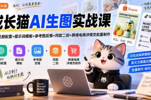 (20482期)成长猫AI生图实战课|GPT注册配置+提示词模板+参考图反推+同款二创+跨境电商详情页批量制作