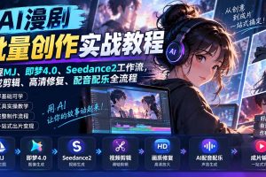 (20488期)AI漫剧批量创作实战教程:掌握MJ、即梦4.0、Seedance2工作流,完成剪辑、高清修复、配音配乐全流程