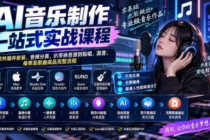 (20490期)AI音乐制作一站式实战课程:从软件插件安装、音频分离、扒带换音源到贴唱、混音、母带及歌曲成品完整流程