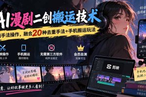 （20551期）AI漫剧二创搬运技术，纯手法操作，融合20种去重手法+手机搬运玩法