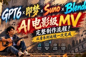 （20587期）【无水印】GPT6×即梦×Suno×Blender｜AI电影级MV完整制作流程！从音乐到运镜一次完成