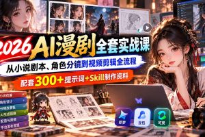 （20629期）【无水印】2026AI漫剧全套实战课：从小说剧本、角色分镜到视频剪辑全流程，配套300+提示词+Skill制作资料